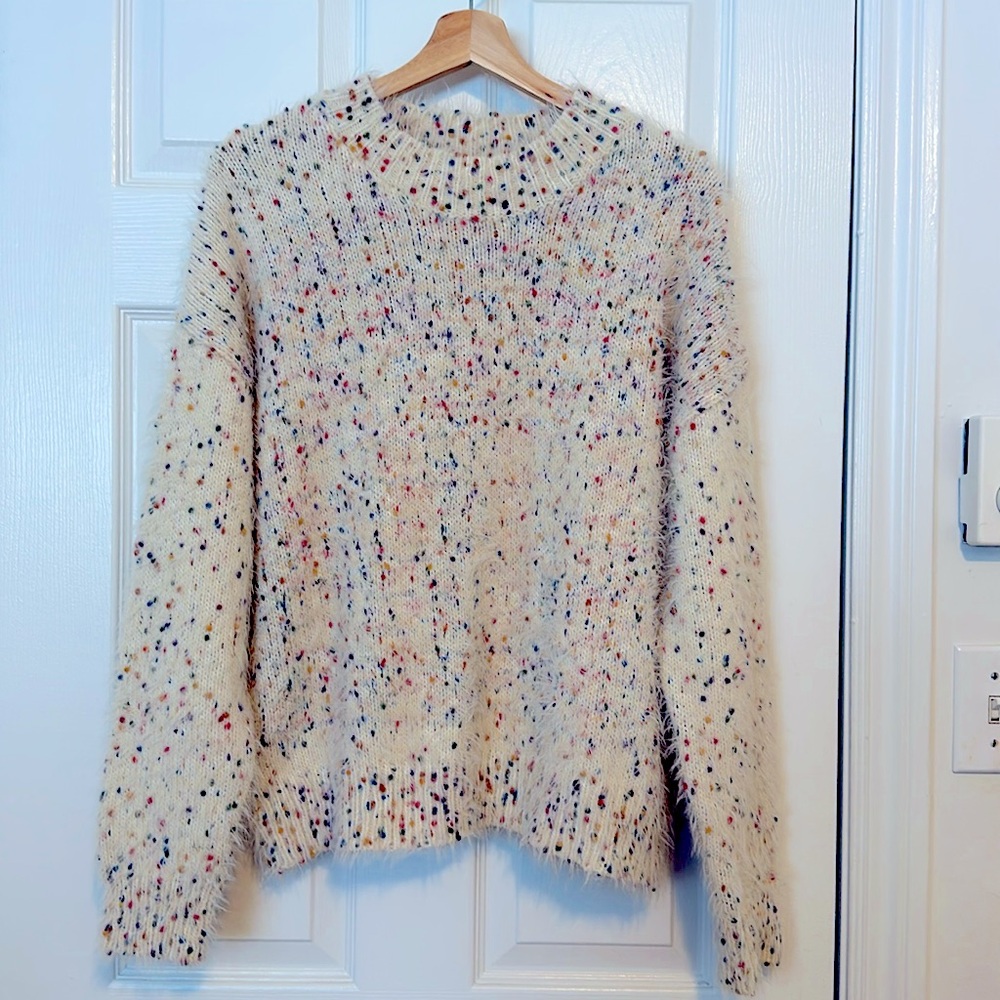 ADORA Confetti Cream Crew Neck Sweater with Textured Knit and Relaxed Fit